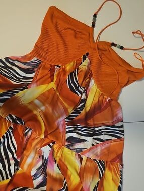 Orange Tropical Print Maxi Dress